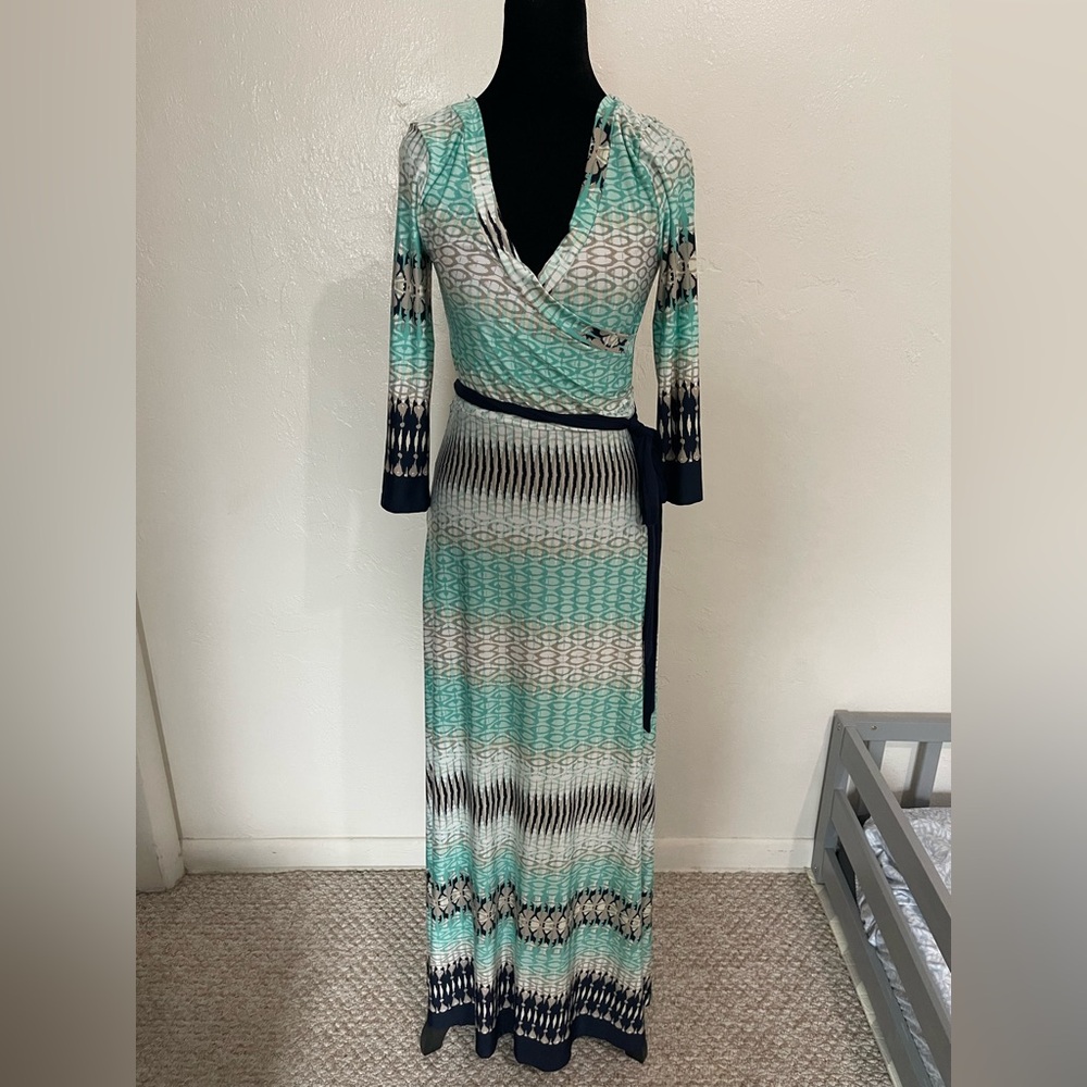 Alex Max Flor Geometric Print Faux Wrap Maxi Dress - Size S/Chico
